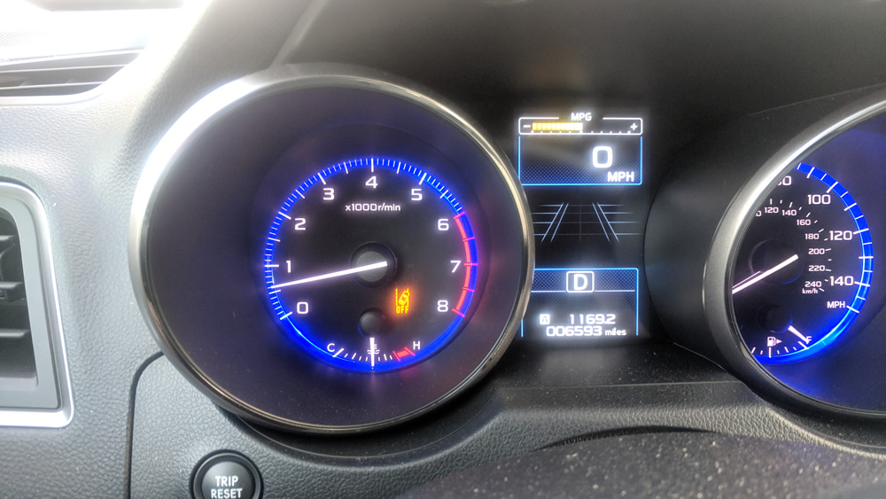 2019 Subaru Outback dashboard with the Lane Keep Assist off light illuminated.