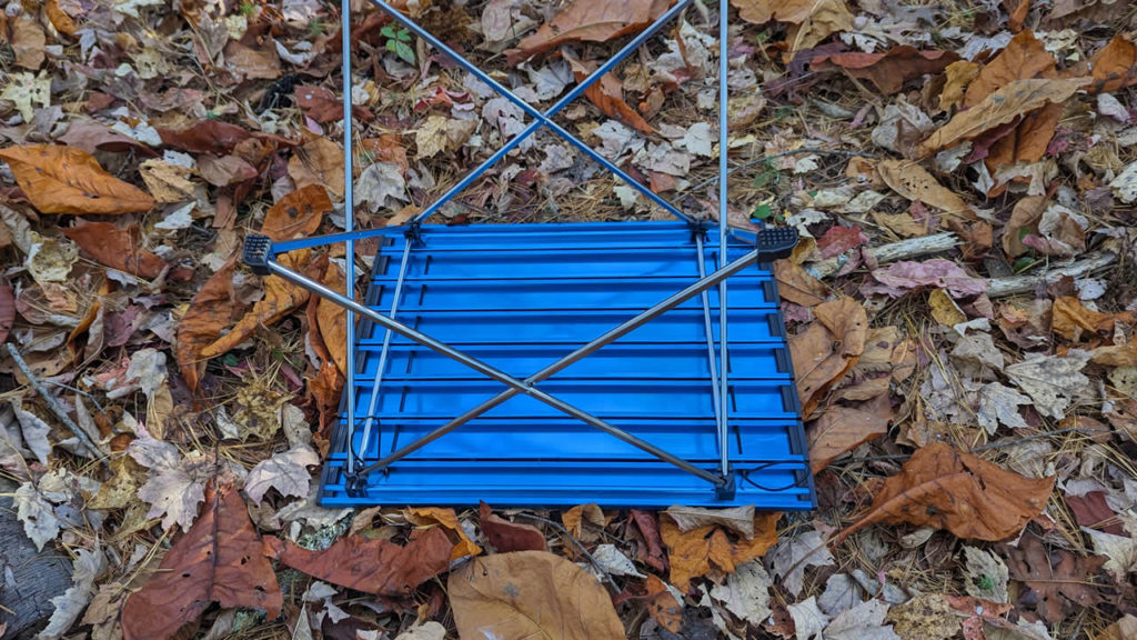 TREKOLOGY folding camping table from the underside